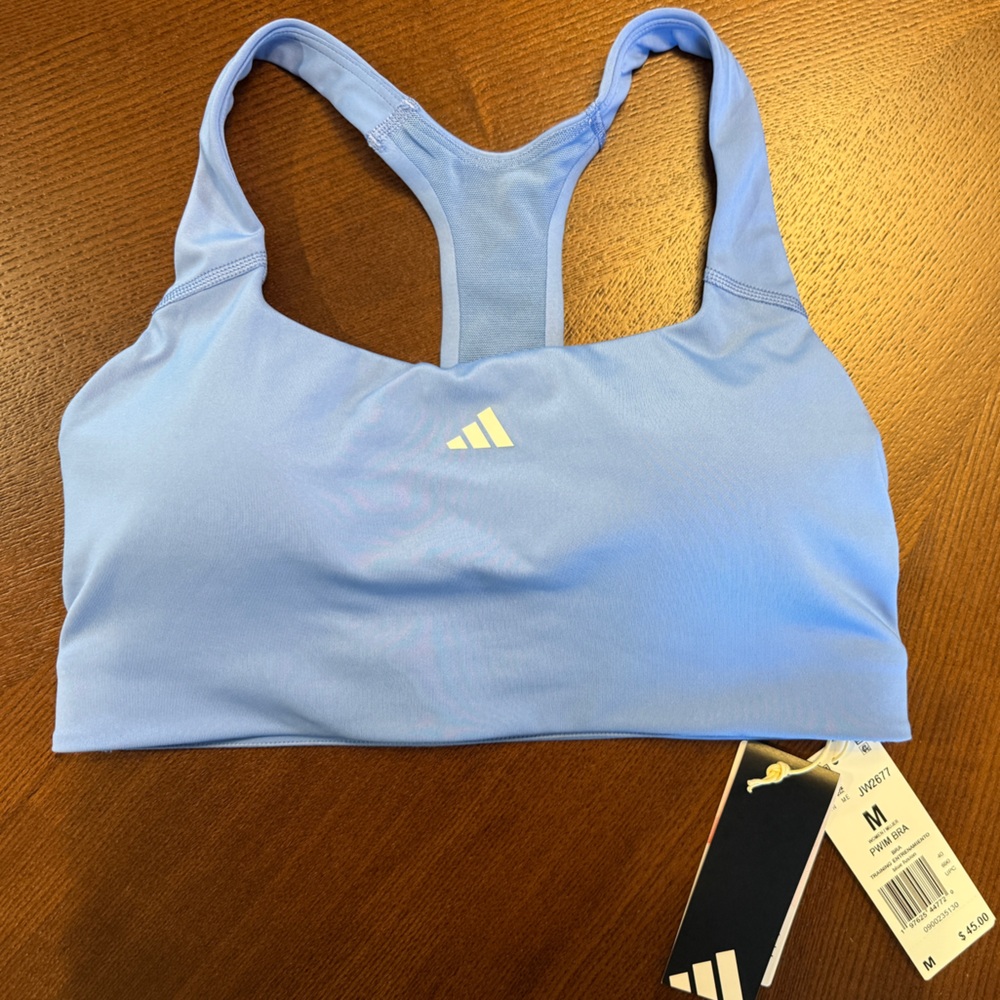 NWT Adidas Pwim Sports Training Bra, Womens M, Blue Fusion Logo Tight Fit